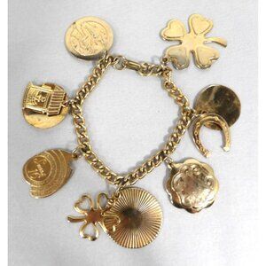 SWEET 16 vintage gold tone charm bracelet fits a 6" wrist